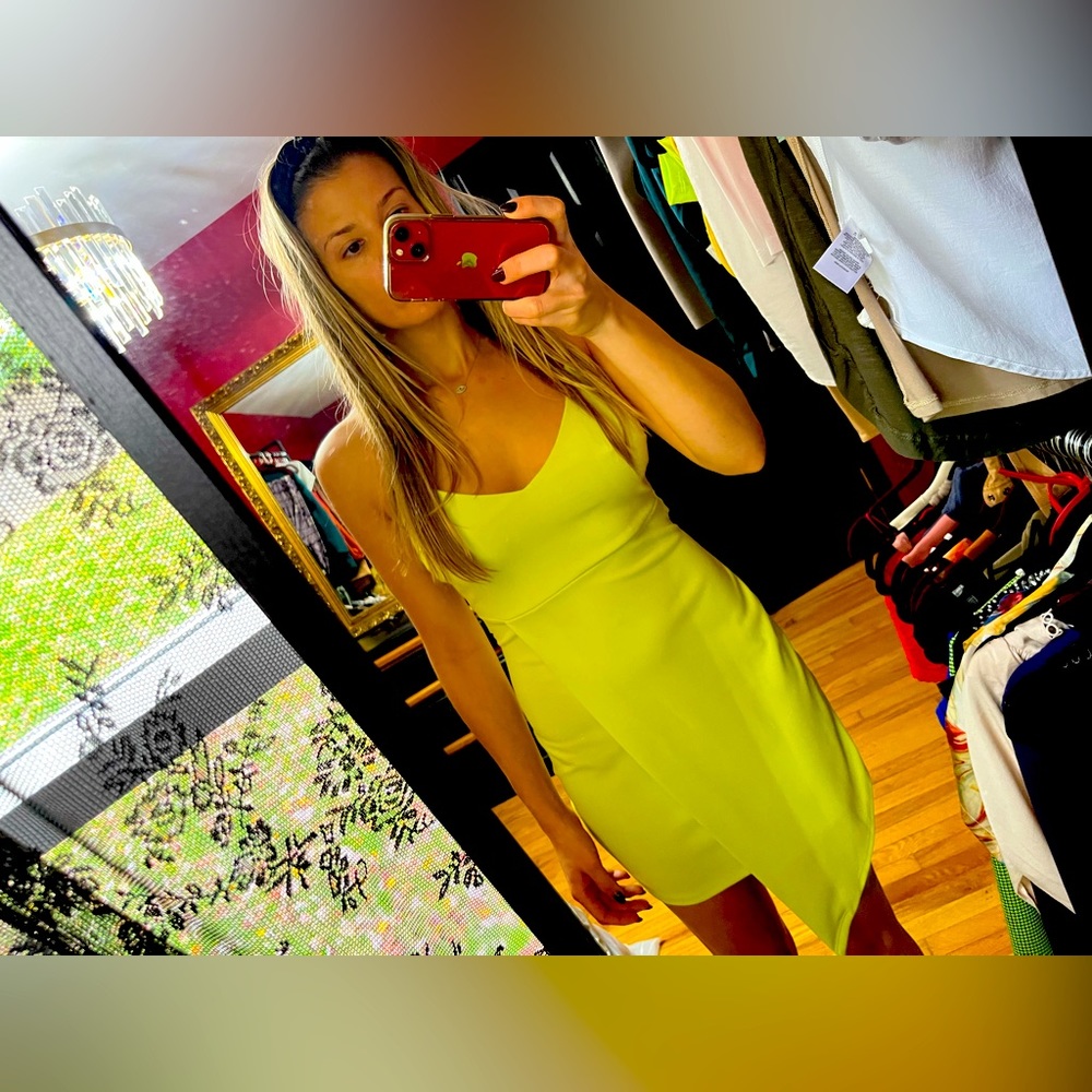 Neon yellow mini body-con dress